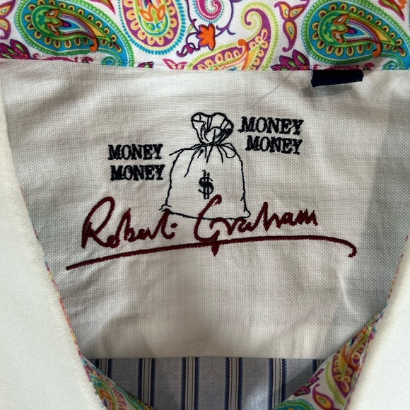 Robert Graham Money Money Blue and White Casual Button Down Shirt Ribbon Collar - Picture 4 of 11